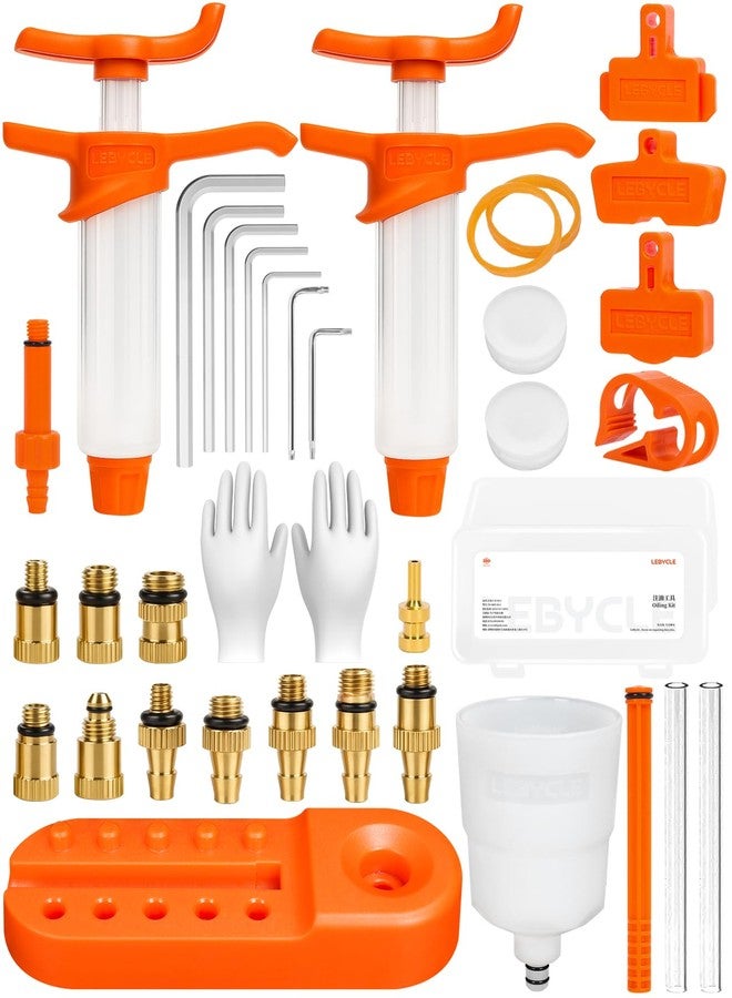 LEBYCLE Brake Bleed Kit for Shimano & SRAM, Hydraulic Bike Brake Bleeding Tool Kit for MTB & Road Bikes, Includes 10 Brass Connectors, Visual Oil Cup & Storage Base - Image 1