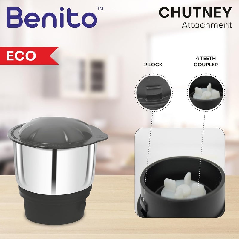Benito ECO Stainless Steel Chutney Jar(400ml) for Mixer Grinder – Compatible with 4-Teeth Coupler & Dual Locking System - Image 5