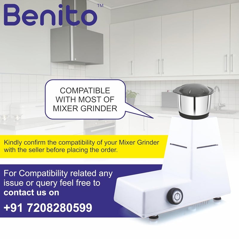 Benito ECO Stainless Steel Chutney Jar(400ml) for Mixer Grinder – Compatible with 4-Teeth Coupler & Dual Locking System - Image 3