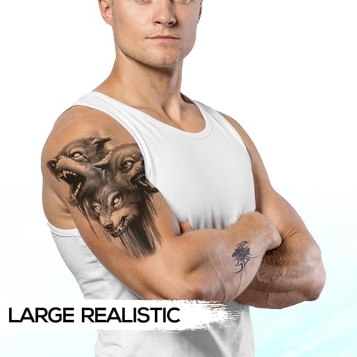 Kotbs 6 Sheets Animal Temporary Tattoos, Black Strong Wolf Tiger Tattoo Stickers for Men Women Adults Waterproof Fake Tattoos - Image 4