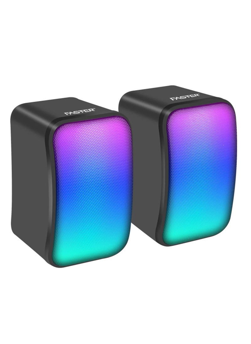 فاستر مكبرات صوت كمبيوتر تعمل بمنفذ USB FS-71 مع مصابيح LED RGB - مدخل AUX 3.5 مم، صوت ستيريو متعدد الوسائط للألعاب والكمبيوتر الشخصي وسطح المكتب والكمبيوتر المحمول والأجهزة المحمولة - خرج قوي وصوت عميق وغني  - Image 3