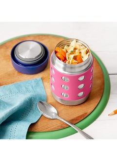 LunchBots LunchBots Thermal 12 oz Triple Insulated Thermos - Hot 6 Hours or Cold 12 Hours - Leak Proof Thermos Soup Jar - All Stainless Interior - Navy Lid - Pink Dots  - Image 3