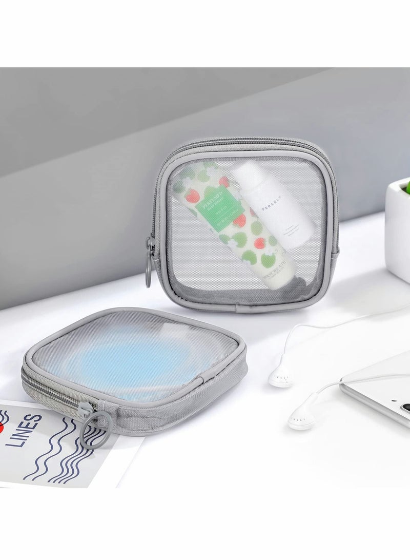 Excefore Mesh Makeup Bag, 4Pcs Clear Toiletry Pouch with Zipper Mini Portable Cosmetic Travel Purse Bag for Daily Toiletries Accessories(Gray) - Image 3