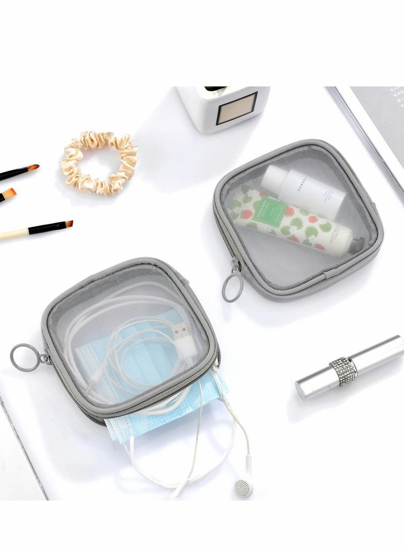 Excefore Mesh Makeup Bag, 4Pcs Clear Toiletry Pouch with Zipper Mini Portable Cosmetic Travel Purse Bag for Daily Toiletries Accessories(Gray) - Image 5