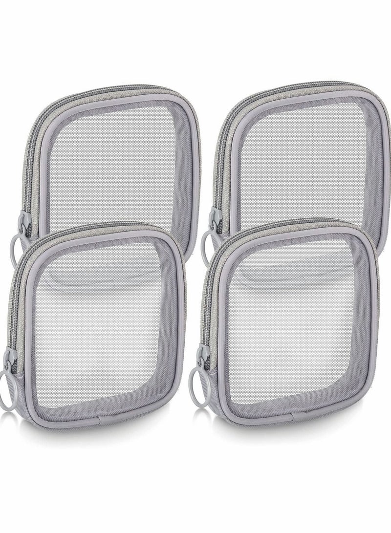 Excefore Mesh Makeup Bag, 4Pcs Clear Toiletry Pouch with Zipper Mini Portable Cosmetic Travel Purse Bag for Daily Toiletries Accessories(Gray) - Image 1