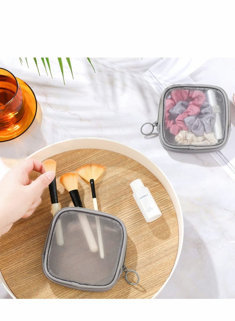 Excefore Mesh Makeup Bag, 4Pcs Clear Toiletry Pouch with Zipper Mini Portable Cosmetic Travel Purse Bag for Daily Toiletries Accessories(Gray) - Image 4