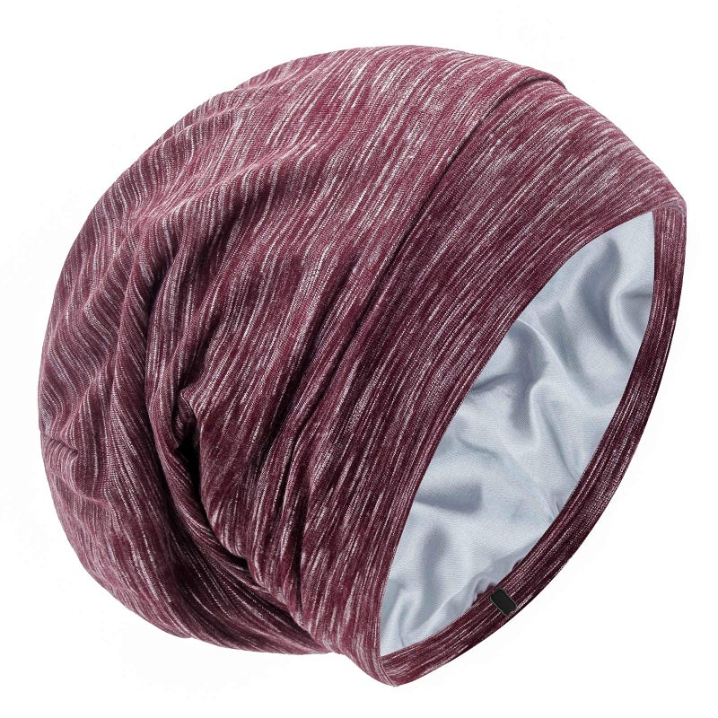 GB Selected Silk Satin Lined Bonnet Sleep Cap  Adjustable Stay on All Night Hair Wrap Cover Slouchy Beanie for Curly Hair Protection for Women and Men  Heather Burgundy