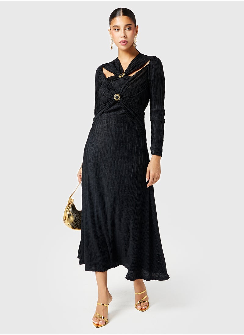 Threadz by Ajooni - Criss Cross Double Knotted Pleated Dress - Image 1