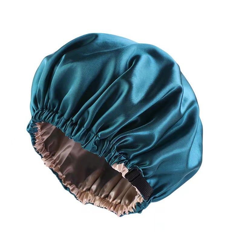Adjustable Double Layer Satin Sleep Cap peacock green - Image 1