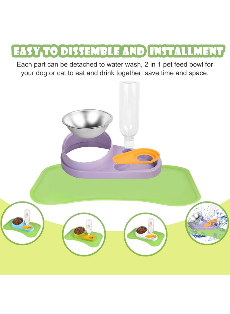 SYOSI Pet Feeder and Waterer, Detachable Pet Water and Food Bowl Set with Automatic Water Dispenser Bottle and Waterproof Feeding Mat for Small Dogs Cats (Green) - Image 3