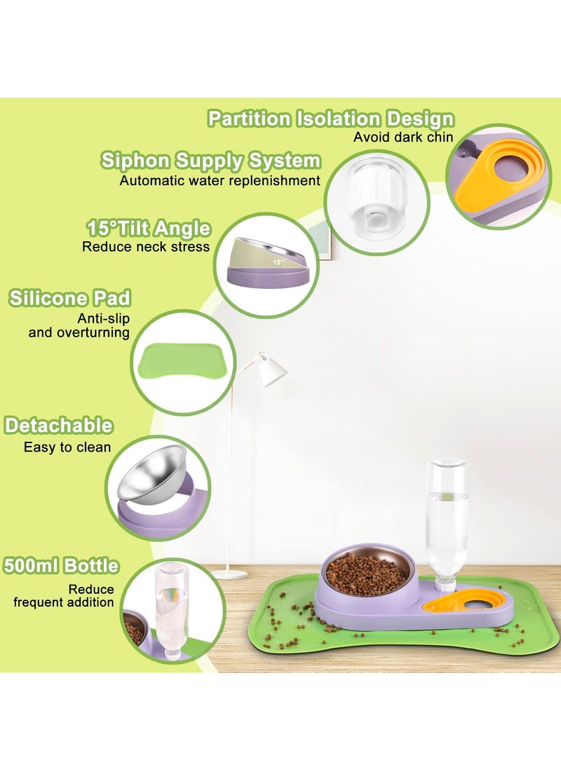 SYOSI Pet Feeder and Waterer, Detachable Pet Water and Food Bowl Set with Automatic Water Dispenser Bottle and Waterproof Feeding Mat for Small Dogs Cats (Green) - Image 2