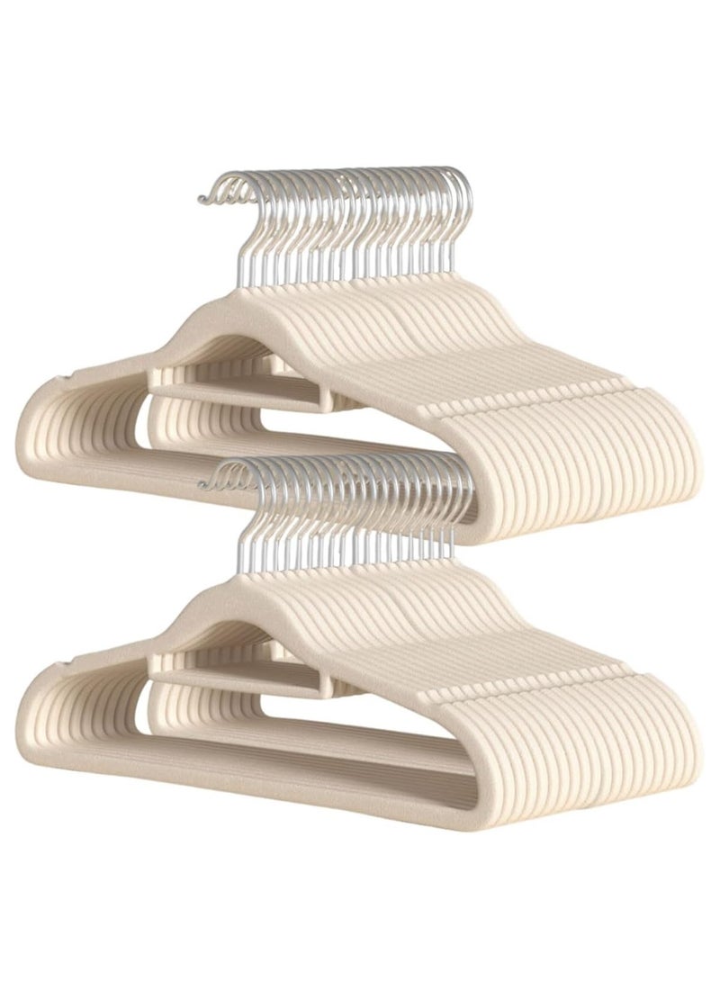 ECVV ECVV® Velvet Hangers 50 Pack, 360 Degree Rotatable Hook, Non-Slip Flocking Clothes Hanger, Closet Organizer Space Saving Heavy Duty Coat Hangers-45CM Beige - Image 1