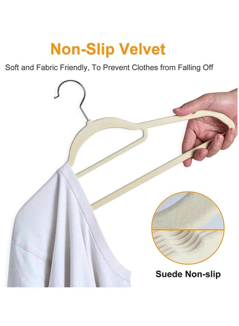 ECVV ECVV® Velvet Hangers 50 Pack, 360 Degree Rotatable Hook, Non-Slip Flocking Clothes Hanger, Closet Organizer Space Saving Heavy Duty Coat Hangers-45CM Beige - Image 3