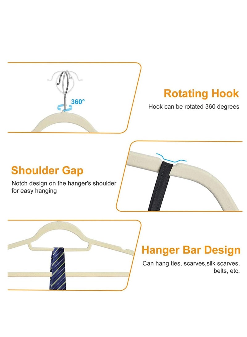 ECVV ECVV® Velvet Hangers 50 Pack, 360 Degree Rotatable Hook, Non-Slip Flocking Clothes Hanger, Closet Organizer Space Saving Heavy Duty Coat Hangers-45CM Beige - Image 4