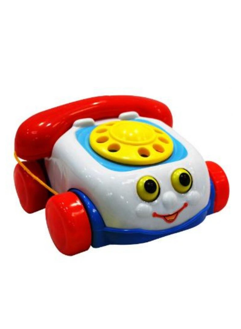 Toddler Pull Toy Chatter Telephone Pretend Phone with Rotary Dial and Wheels, Smart Phone Toys  Learning Toy - Image 1