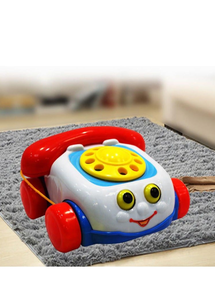 Toddler Pull Toy Chatter Telephone Pretend Phone with Rotary Dial and Wheels, Smart Phone Toys  Learning Toy - Image 3