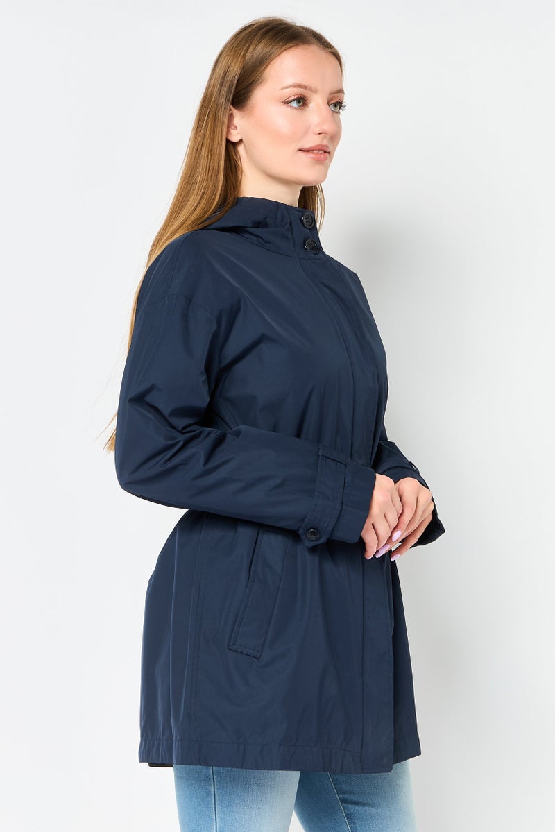 GEOX Women Solid Hooded Jacket, Navy - Image 2