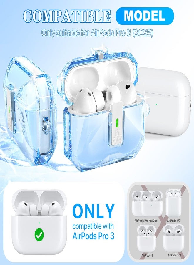 R-fun for AirPods Pro 3 Case (2025) Cover with Cleaning Kit, Military-Grade Shockproof Transparent Non-Yellowing, Auto Pop-Up Lid Design for AirPods Pro 3rd Generation Case, Clear Blue - Image 2