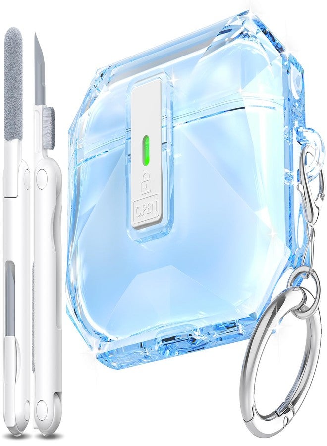 R-fun for AirPods Pro 3 Case (2025) Cover with Cleaning Kit, Military-Grade Shockproof Transparent Non-Yellowing, Auto Pop-Up Lid Design for AirPods Pro 3rd Generation Case, Clear Blue - Image 1