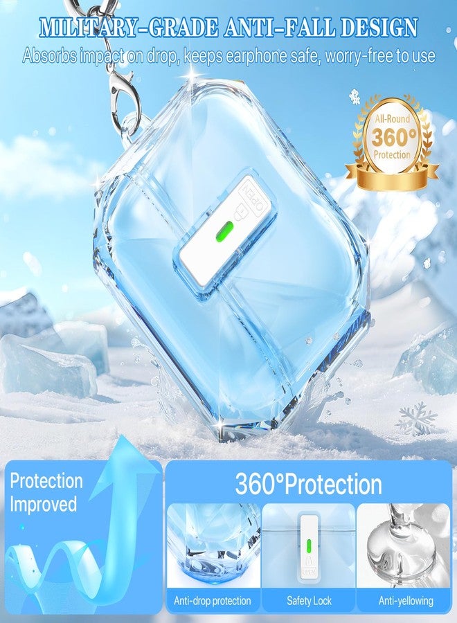 R-fun for AirPods Pro 3 Case (2025) Cover with Cleaning Kit, Military-Grade Shockproof Transparent Non-Yellowing, Auto Pop-Up Lid Design for AirPods Pro 3rd Generation Case, Clear Blue - Image 3