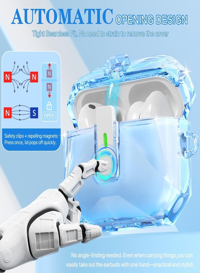 R-fun for AirPods Pro 3 Case (2025) Cover with Cleaning Kit, Military-Grade Shockproof Transparent Non-Yellowing, Auto Pop-Up Lid Design for AirPods Pro 3rd Generation Case, Clear Blue - Image 4