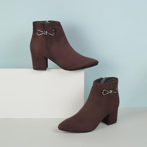 Mochi Women's Brown Suede Casual - Boots with Mid heel-UK-37(31-81) - Image 2