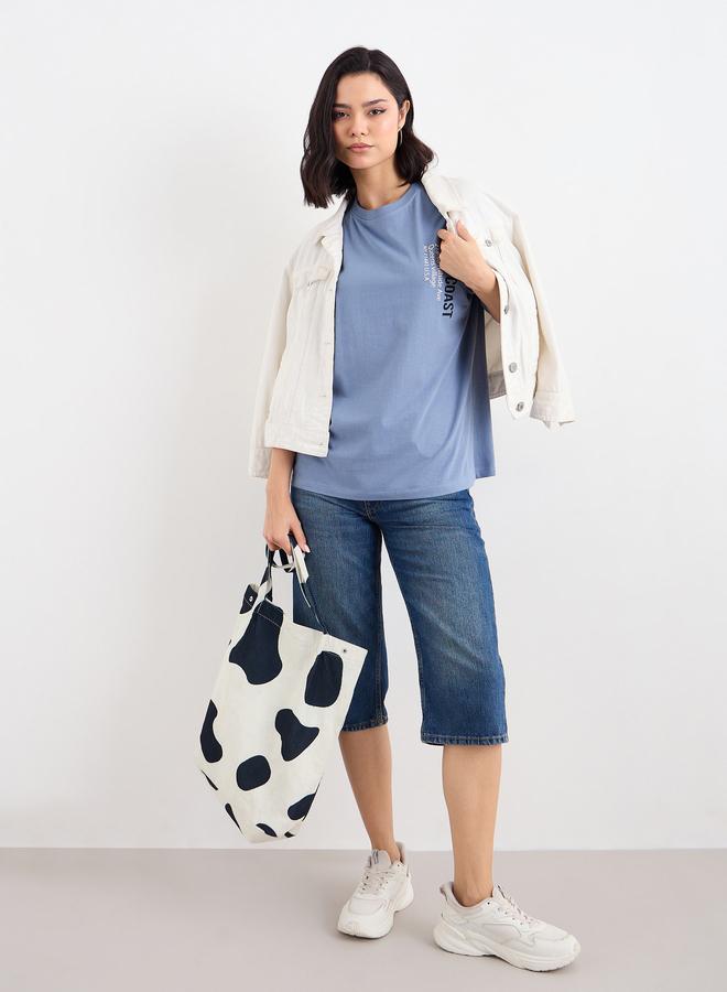 Styli Slogan Print Longline Oversized T-Shirt - Image 1