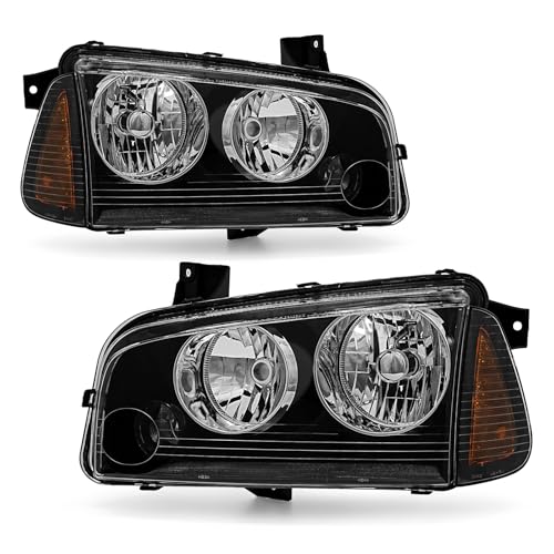 ADCARLIGHTS Headlights Assembly for Dodge Charger 2006 2007 2008 2009 2010 OE Headlamp Replacement Pair Black Housing Amber Reflector Driver and Passenger Side（W/O Bulbs） - Image 1