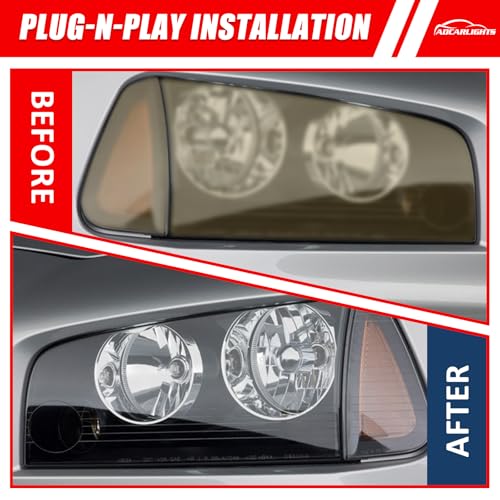 ADCARLIGHTS Headlights Assembly for Dodge Charger 2006 2007 2008 2009 2010 OE Headlamp Replacement Pair Black Housing Amber Reflector Driver and Passenger Side（W/O Bulbs） - Image 4