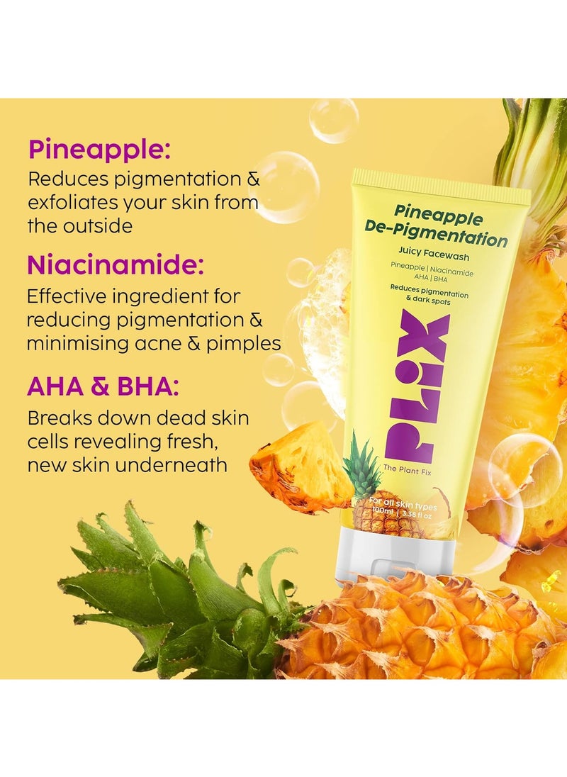PLIX - THE PLANT FIX 5% Pineapple Foaming Facewash For Depigmentation,100ml | Cleanser For Skin Brightening & Even Toned Complexion | Free Of Sulphates, Paraben & Silicones