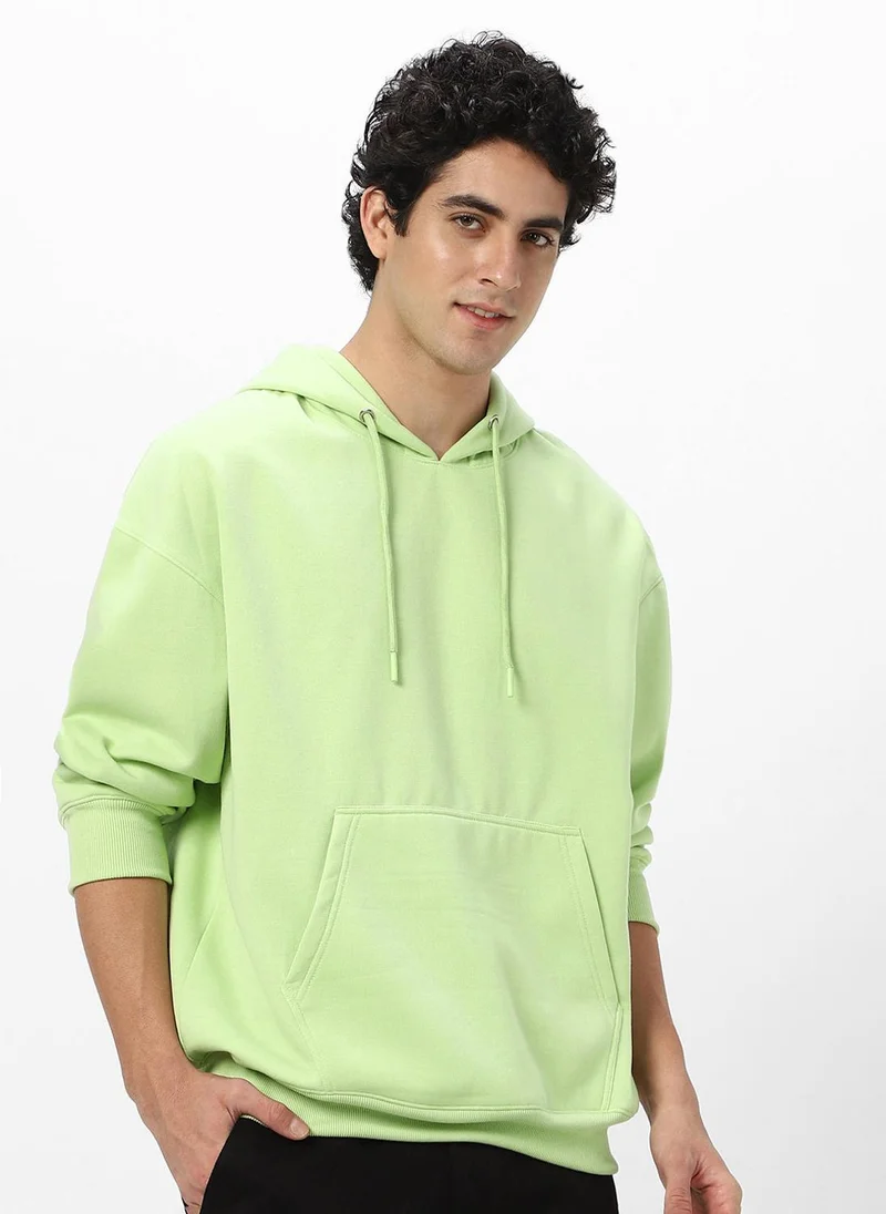Urbano Fashion Men's Cool Matcha Cotton Solid Oversized Hooded Neck Sweatshirt