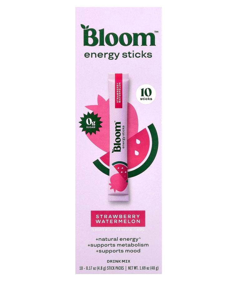 BLOOM Energy Sticks Strawberry Watermelon 10 Stick Packs 0.17 oz (4.8 g) Each