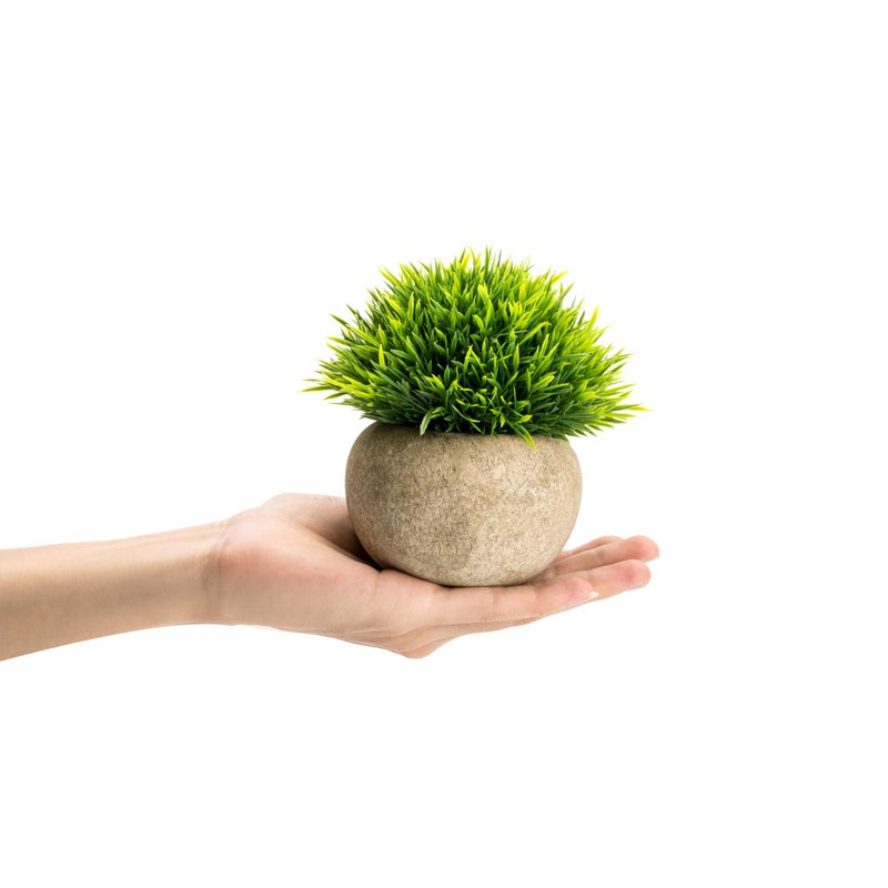 Velener Mini Plastic Fake Green Grass Plant with Pot  Topiary Ball  Small Fake Plant  Round Paper-Mache Pot for Indoor Office  Kitchen  Bathroom and Living Room Decor - Image 4