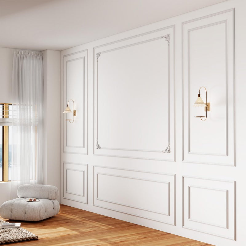 RDUIGT 3 Set Peel and Stick Wall Molding Kit(12 Frames+4 Corner Flowers), Inner and Outer Layer Style Premade Wainscoting Panel, for Wall Decor, Pre-Cut Wainscoting Panels Wall Moulding Trim Kit - Image 3