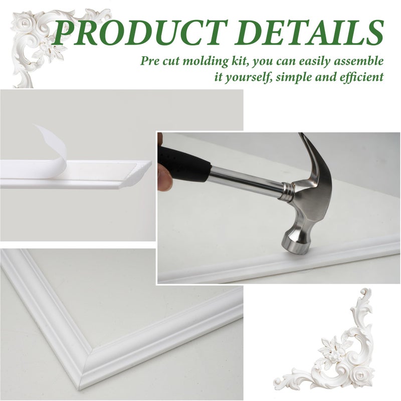 RDUIGT 3 Set Peel and Stick Wall Molding Kit(12 Frames+4 Corner Flowers), Inner and Outer Layer Style Premade Wainscoting Panel, for Wall Decor, Pre-Cut Wainscoting Panels Wall Moulding Trim Kit - Image 5