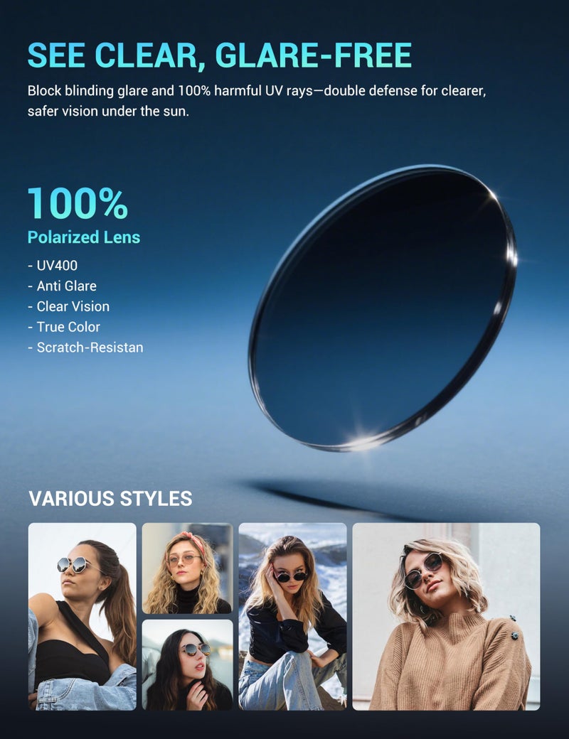 TIJN Polarized Sunglasses for Womens and Mens,Classic Square Frames Shades for UV Protection,Trendy Sunnies(Black/Grey) - Image 4
