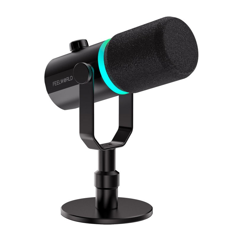 FEELWORLD PM1 XLR USB Dynamic Microphone with Desktop Stand Gifts for Podcast Recording PC Computer Gaming Live Streaming Vocal VoiceOver Studio Metal Mic RGB Light Mute Button Headphones Jack - Image 2