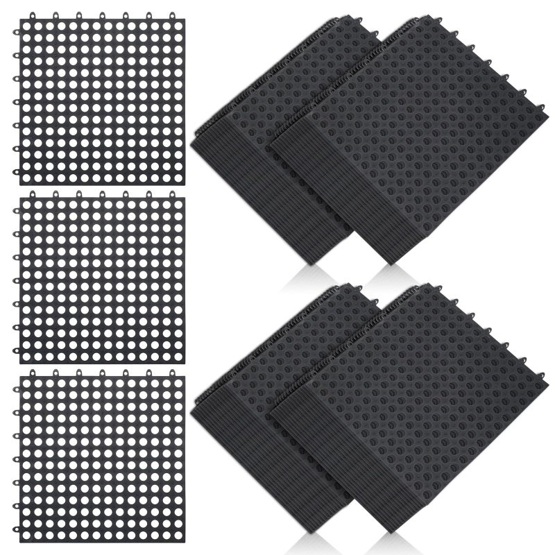 Tinideya 50 Pcs 11'8 x 11'8 Inches Interlocking Drainage Tiles Dry Deck with Drain Holes Non Slip Floor Mats TPE Soft for Bathroom Patio Pool Deck(Black) - Image 1