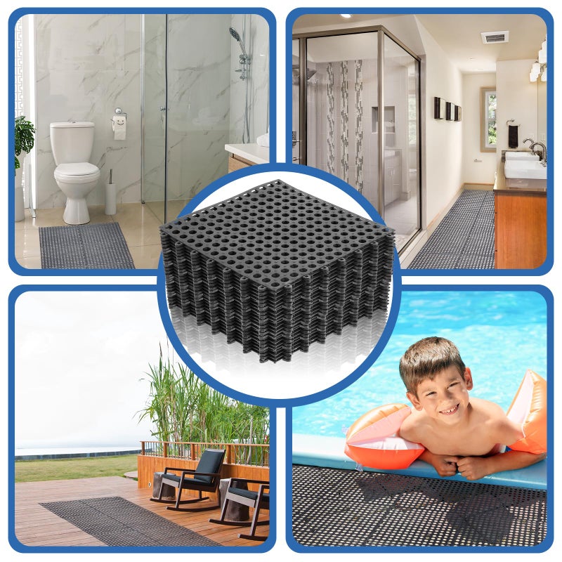 Tinideya 50 Pcs 11'8 x 11'8 Inches Interlocking Drainage Tiles Dry Deck with Drain Holes Non Slip Floor Mats TPE Soft for Bathroom Patio Pool Deck(Black) - Image 4