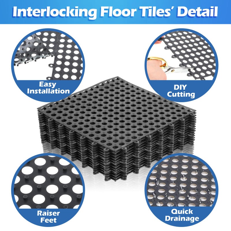 Tinideya 50 Pcs 11'8 x 11'8 Inches Interlocking Drainage Tiles Dry Deck with Drain Holes Non Slip Floor Mats TPE Soft for Bathroom Patio Pool Deck(Black) - Image 5