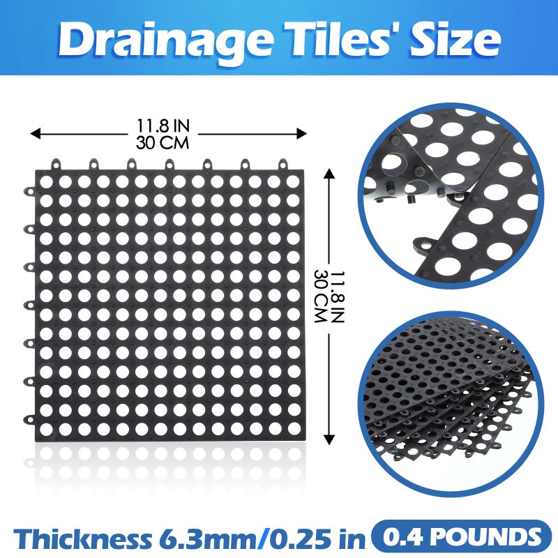 Tinideya 50 Pcs 11'8 x 11'8 Inches Interlocking Drainage Tiles Dry Deck with Drain Holes Non Slip Floor Mats TPE Soft for Bathroom Patio Pool Deck(Black) - Image 2