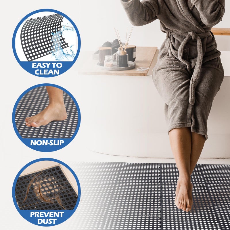 Tinideya 50 Pcs 11'8 x 11'8 Inches Interlocking Drainage Tiles Dry Deck with Drain Holes Non Slip Floor Mats TPE Soft for Bathroom Patio Pool Deck(Black) - Image 3
