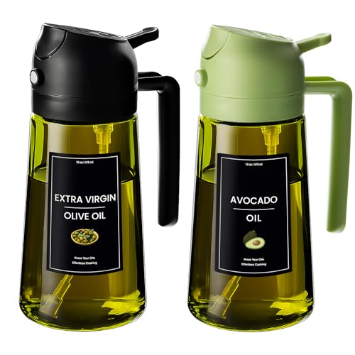 CXINYI 16oz470ml Olive Oil Dispenser for Kitchen with Stickers 2 in 1 Olive Oil Sprayer for Cooking Air Fryer and Salad BlackGreen LightProof Kitchen Gadget