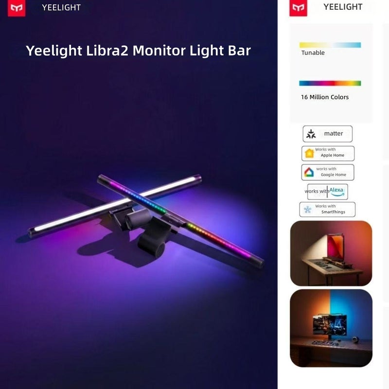 يلايت يي لايت Libra2 إضاءة شاشة مكتبية - مصباح مكتبي مع إضاءة محيطة RGB، يدعم HomeKit، LED مريح للعين، تحكم باللمس والإيماءات - Image 2