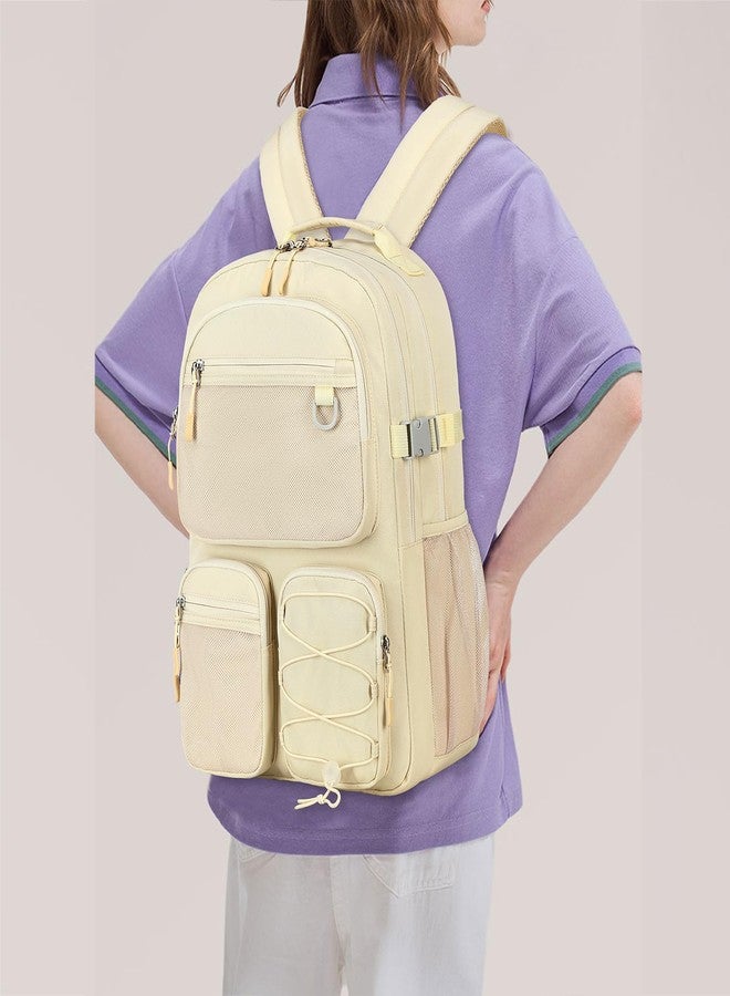 Lohol Water Resistant Daypack with Mulitiple Pockets for Travel Outdoor College, 15.6 inch Laptop Backpack for Men and Women, Beige, Large, Daypack Backpacks - Image 2