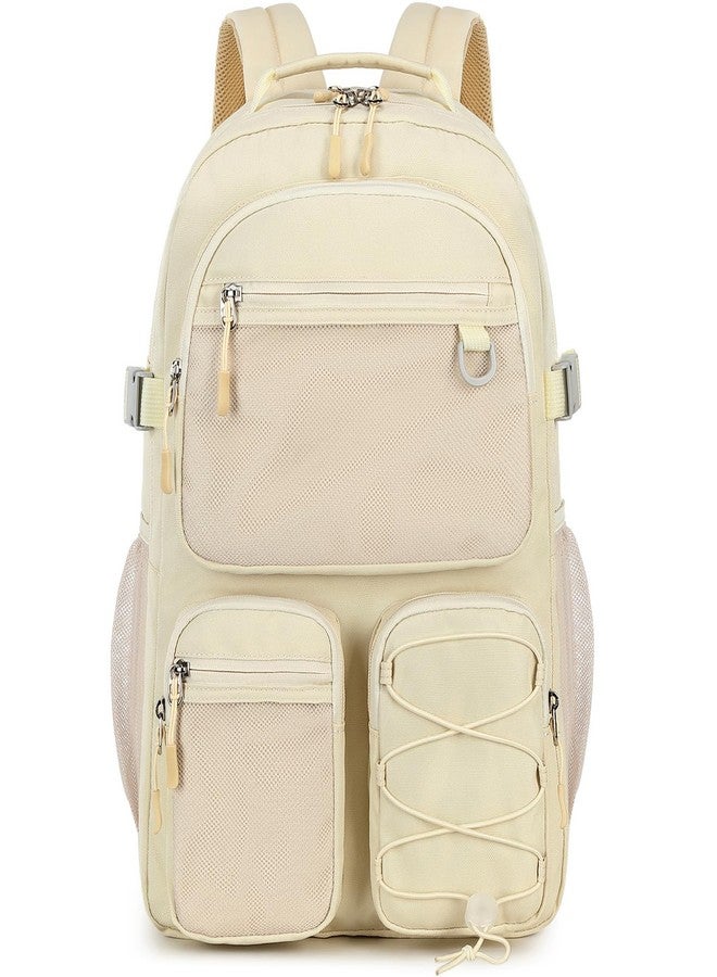 Lohol Water Resistant Daypack with Mulitiple Pockets for Travel Outdoor College, 15.6 inch Laptop Backpack for Men and Women, Beige, Large, Daypack Backpacks - Image 1