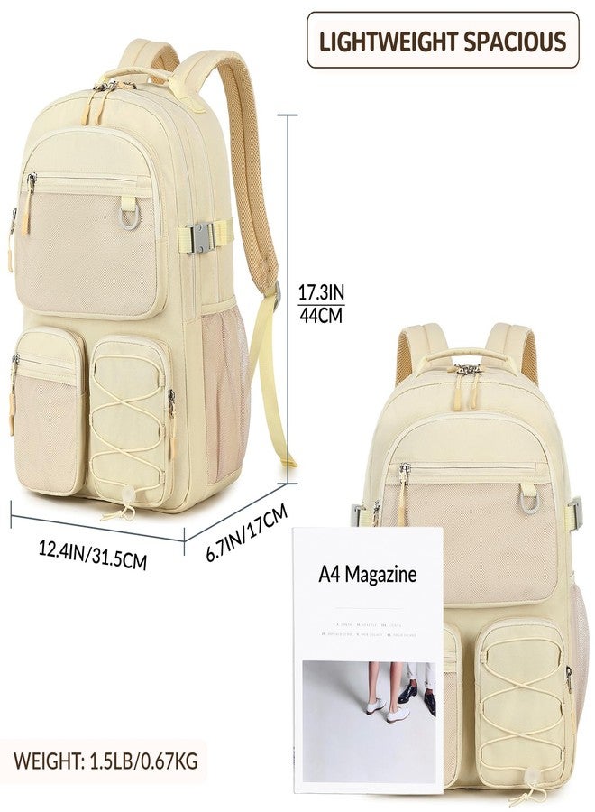 Lohol Water Resistant Daypack with Mulitiple Pockets for Travel Outdoor College, 15.6 inch Laptop Backpack for Men and Women, Beige, Large, Daypack Backpacks - Image 3