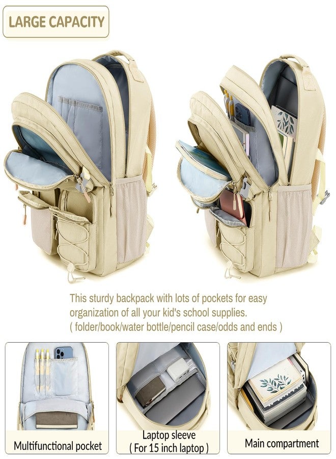 Lohol Water Resistant Daypack with Mulitiple Pockets for Travel Outdoor College, 15.6 inch Laptop Backpack for Men and Women, Beige, Large, Daypack Backpacks - Image 4