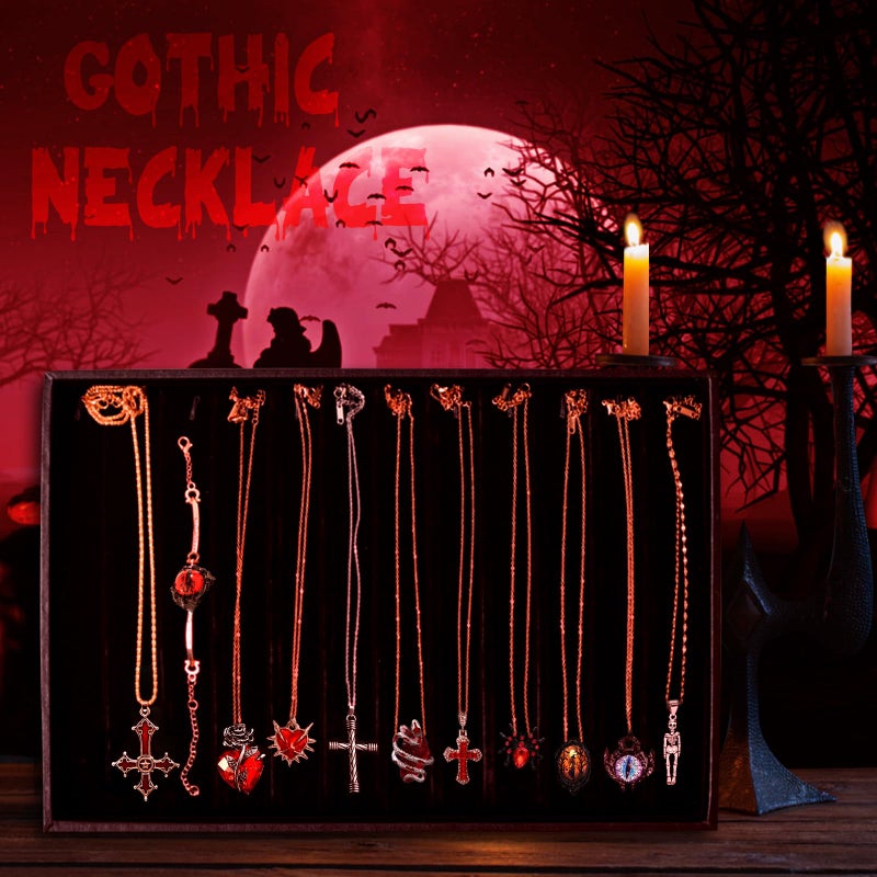 MINGRI Gothic Vampire Mystery Jewelry Jar, 30PCS Red & Black Necklaces,Rings & Earrings in Horror Skull Jar, Lolita Witchy Jewelry Set, Spooky Season Accessories,Unique Dark Theme Romantic Present for Women, Valentine's Day Birthday & Party Favor - Image 3