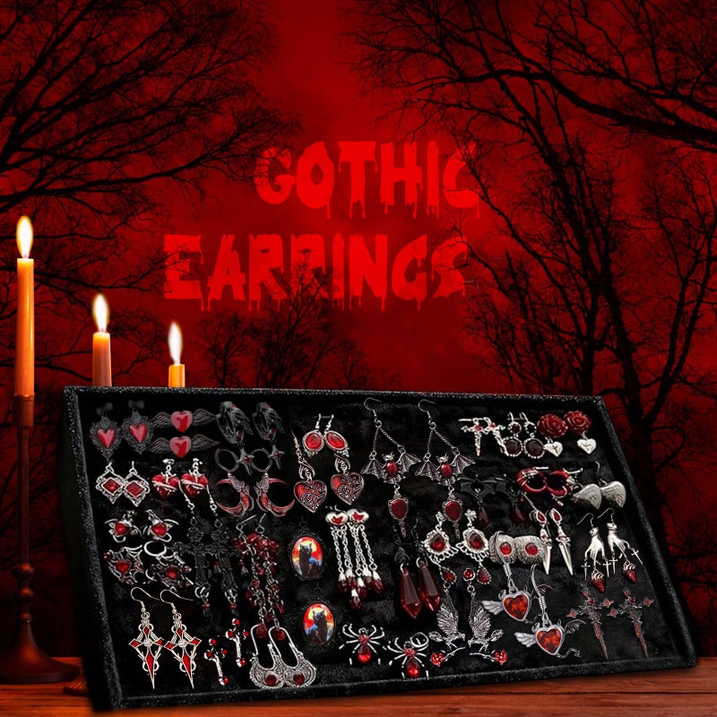 MINGRI Gothic Vampire Mystery Jewelry Jar, 30PCS Red & Black Necklaces,Rings & Earrings in Horror Skull Jar, Lolita Witchy Jewelry Set, Spooky Season Accessories,Unique Dark Theme Romantic Present for Women, Valentine's Day Birthday & Party Favor - Image 5